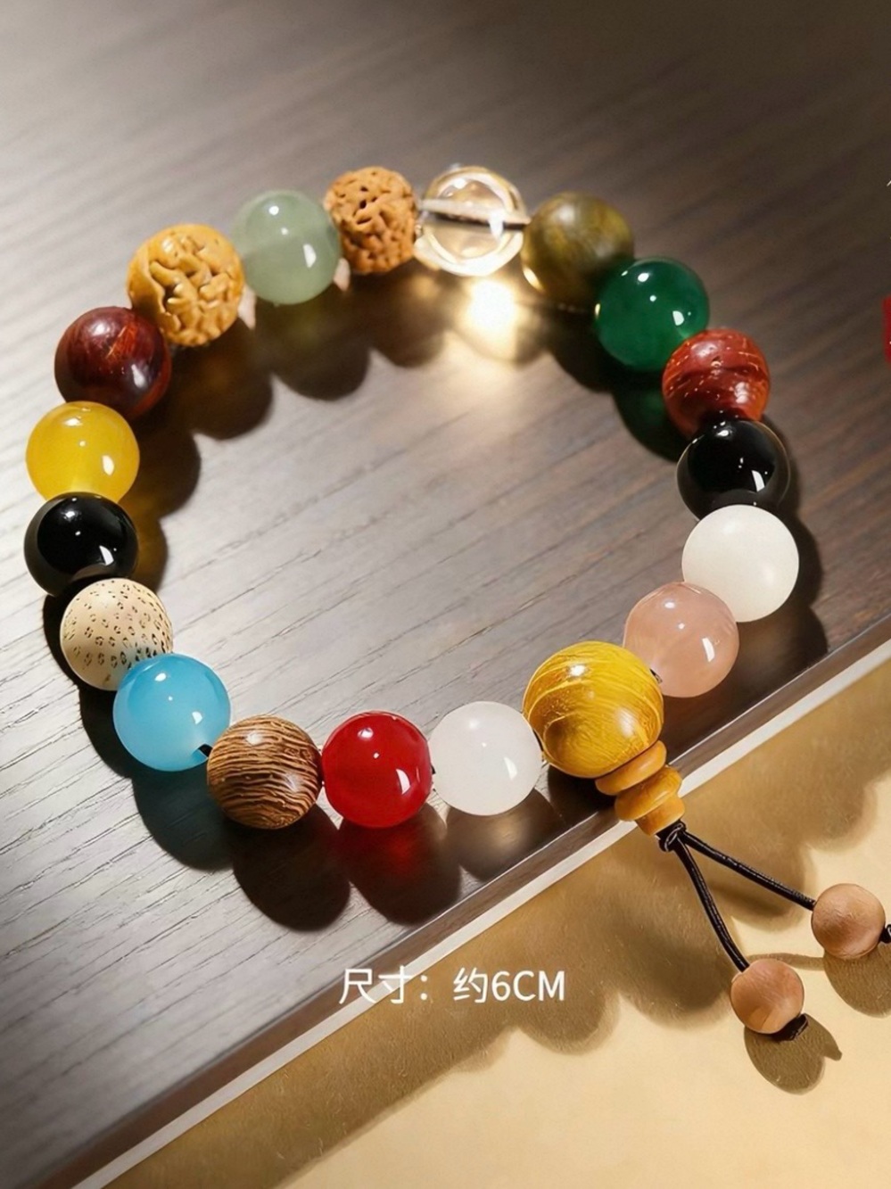 Multicolor Beaded Women's Bracelet - Natural Stone and Wood Accent